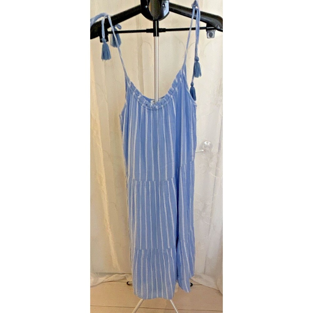 Beach Lunch Lounge Dress  Blue and White Stripped Sz Med,